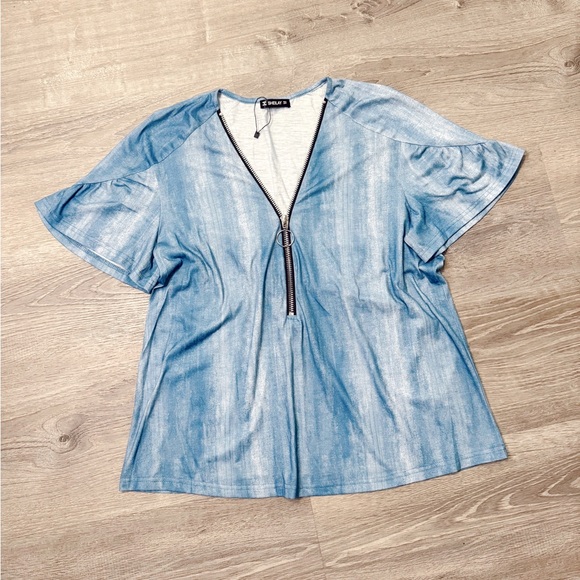 •SHEILAY• BLUE JEAN INSPIRED ZIPPER TOP - Picture 1 of 5